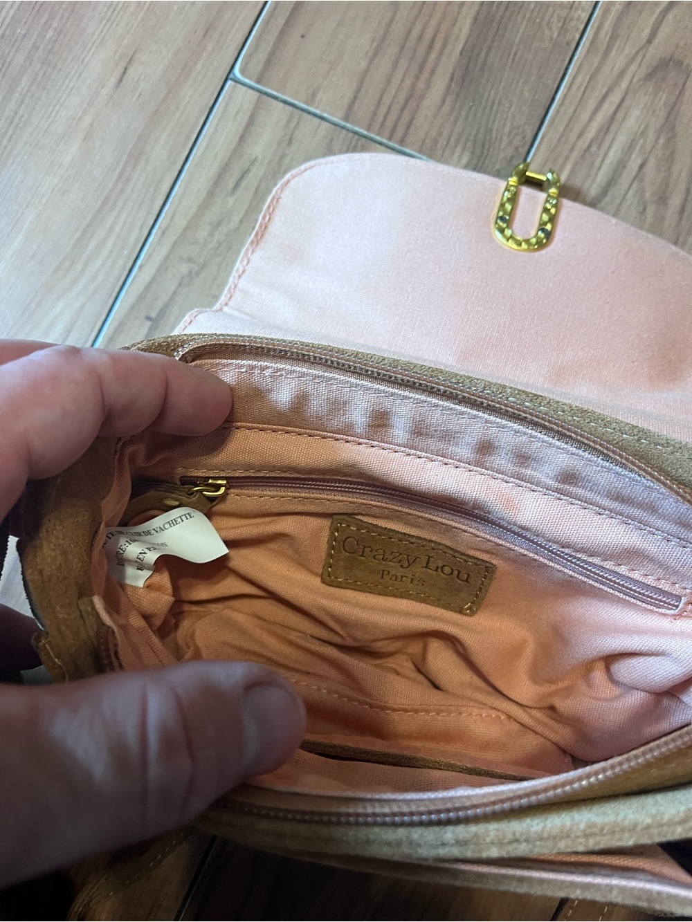 Women's Crazy Lou Paris Suede Crossbody Bag in Brown with Gold Hardware - Picture 5 of 5